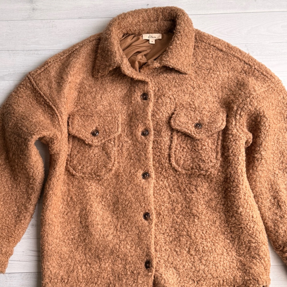 NWOT Elan Tan Sherpa Shacket Size S - Picture 2 of 7